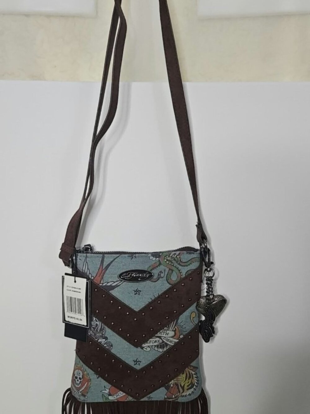 Ed Hardy Tattoo Print Fringed Crossbody Bag - Picture 4 of 5